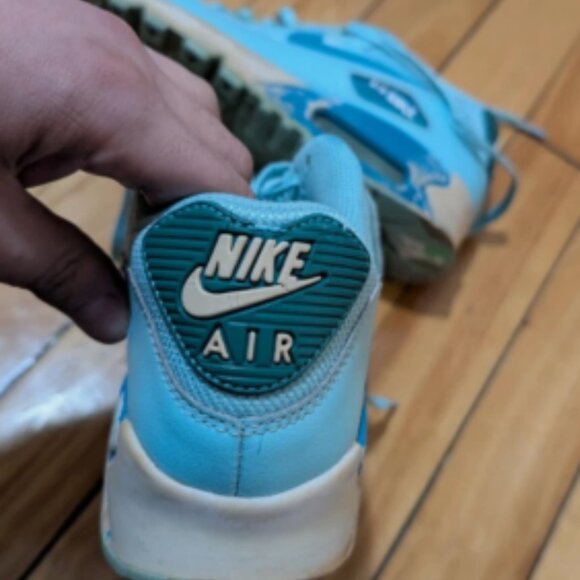 Nike Air Max 90 Frozen 724875-400 Sz 5.5Y Youth Used Elsa Snowflake Blue Green - Picture 3 of 7